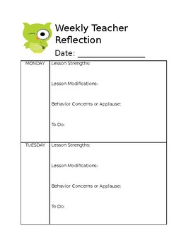 Preview of Weekly Teacher Self-Reflection