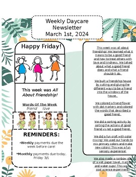 Preview of Weekly Theme Newsletter: All About Friendship  (EDITABLE)