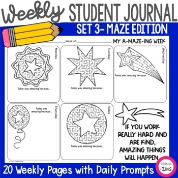 Preview of Weekly Student Journal Quick Write Prompts Set 3 Mazes Theme