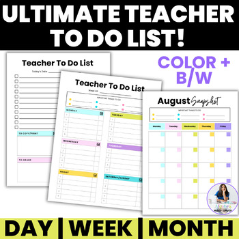 Weekly To Do List for Teacher Organization 12 Options in Color Black ...