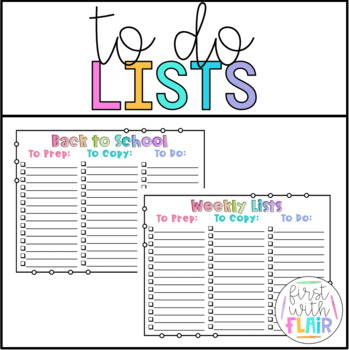 Weekly To Do Lists by First with Flair | TPT