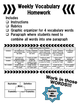Preview of Weekly Vocabulary Homework