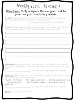 vocabulary homework sheet