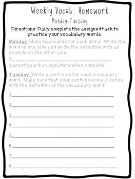 vocabulary homework ideas for 3rd grade