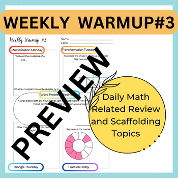 Preview of Weekly Warm-Up #3 for Middle/High School Mathematics Bell Ringer