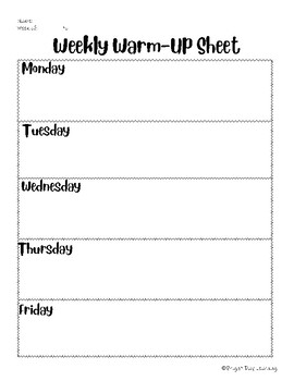 Weekly Warm Up Sheet By Bright Day Teachers Pay Teachers