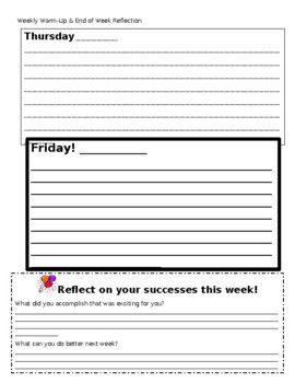 Weekly Warm-Up Template and End of Week Reflection by Kirsten Simmons