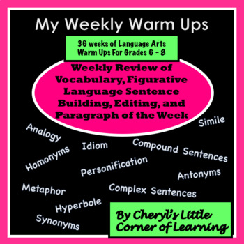 Preview of Weekly Warm Up for Middle School Language Arts  for the entire year! - Editable!