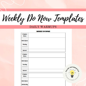 Preview of Weekly Warm-up Templates - Daily Do Now Templates - Horizontal Version