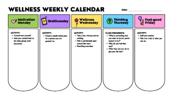Preview of Weekly Wellness Activities (3 styles & examples)