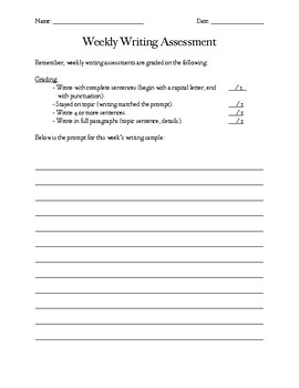 Preview of Weekly Writing Assessment Template (With Student Rubric)