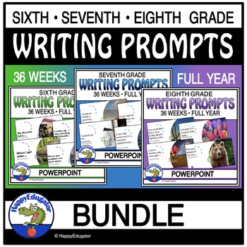 Preview of Weekly Writing Prompts - Middle School 6th, 7th, & 8th Grades - Full Year Bundle