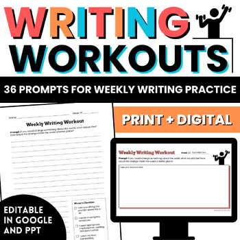 Preview of Weekly Writing Prompts Print and Digital for Upper Elementary