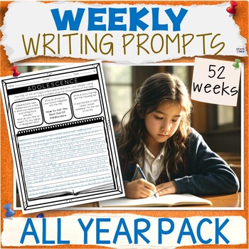 Preview of Weekly Writing Prompts Activity Packet  - Middle School ALL YEAR Worksheets