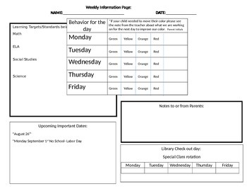 Preview of Weekly agenda page and daily behavior log