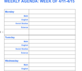 Weekly agenda/ planner for multiple classes
