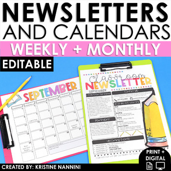 Preview of Weekly and Monthly Classroom Newsletter Templates Calendar Parent Communication