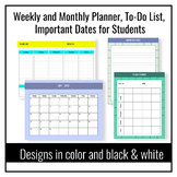 Weekly and Monthly Planner, To-Do List, Important Dates fo