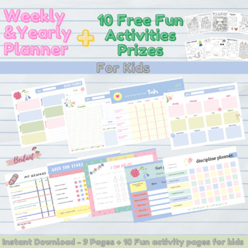 Preview of Weekly and Yearly Planner List for Kids &10 Pages Free Fun Activities Prizes