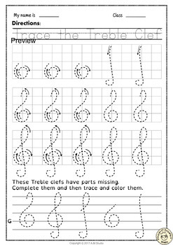 How To Draw A Treble Clef Free Music Worksheets Tpt