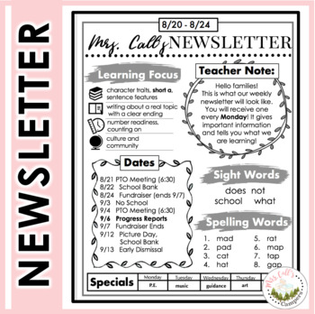 Preview of Weekly or Monthly Newsletter (Black and White)