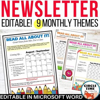 Monthly Newsletter Templates Editable Parent Letters With Calendar