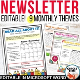 Monthly Newsletter Templates EDITABLE, Parent Letters with