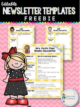 Preview of Weekly or Monthly Newsletter Templates FREEBIE