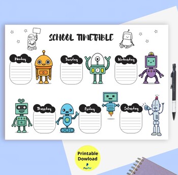 Preview of Weekly planner Printable,Weekly printables,Robots chart,School timetable