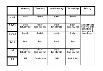 Preview of Weekly timetable