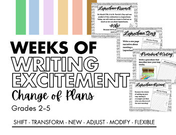 Preview of Weeks of Writing Excitement [Grades 2-5] Leprechaun Theme