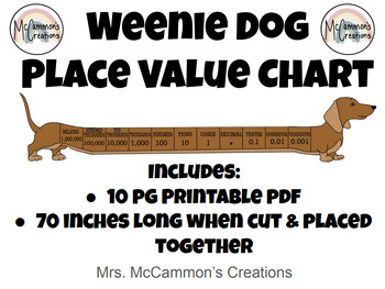 Preview of Weenie Dog Place Value Chart / Dachshund / Weiner Dog