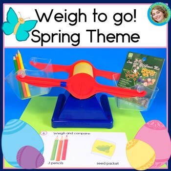 Preview of Comparing Weight with Balance Scales Spring Measuring Weight Center & Worksheets