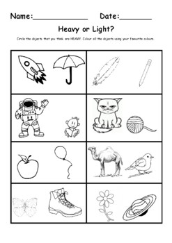 Preview of Weight: Heavy or Light Kindergarten Worksheet