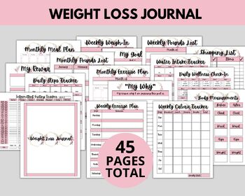 Preview of Weight Loss Journal Printable | Self Care Weight Loss Tracker Planner Printable