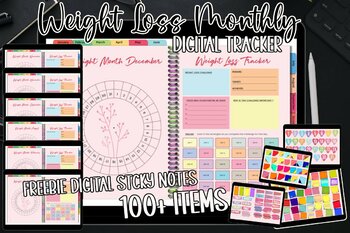 Preview of Weight Loss Monthly Digital Tracker with Hyperlinks each pages