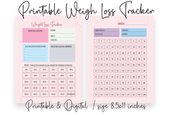 Preview of Weight Loss Tracker Printable , Weight Loss Digital Tracker (For 1 Month )