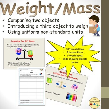 Preview of Weight/Mass Uniform Non Standard Measuring Worksheets Activities PPT Lesson Plan