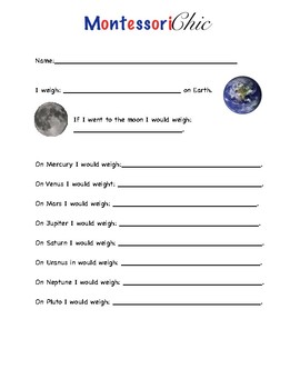 Preview of Weight On Other Planets worksheet