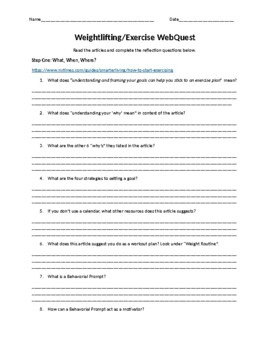 Preview of Weight Training/Exercise WebQuest