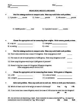 Preview of Weight and mass quiz - customary and metric units