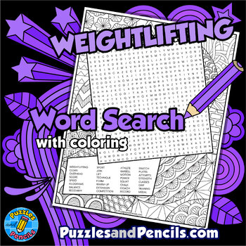 Preview of Weightlifting Word Search Puzzle Activity with Coloring | Summer Games
