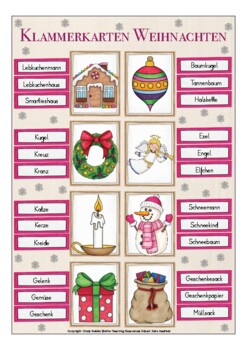Weihnachten (Christmas) Klammerkarten (clip cards) - German / Deutsch