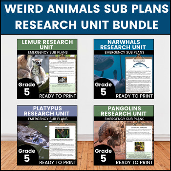 Preview of Weird Animals Set 5th Grade Emergency Sub Plans Math English Science Substitute