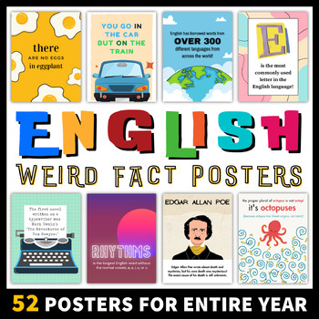 Preview of Weird English Posters Classroom Decor Bulletin Board | ELA Fun Fact Posters