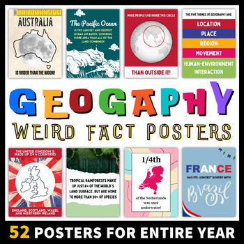 Preview of Weird Geography Fact Posters Social Studies Classroom Decor Bulletin Board