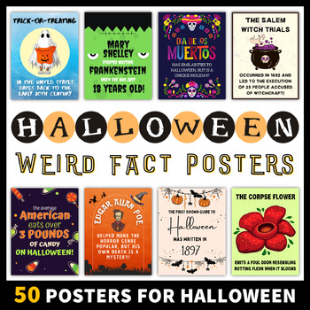 Preview of Weird Halloween Fun Fact Spooky Posters Fall Classroom Decor Bulletin Board
