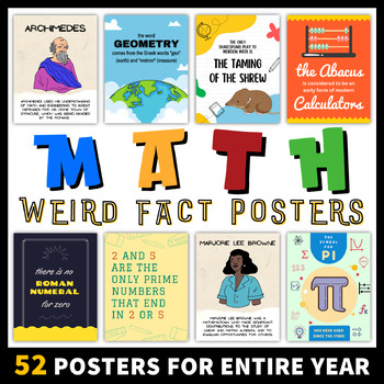 Preview of Weird Math Posters Classroom Decor Bulletin Board | Math Fun Fact Posters