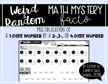 Preview of Weird & Random Math Mystery Facts *1-Digit by 2-, 3-, & 4-Digit Multiplication