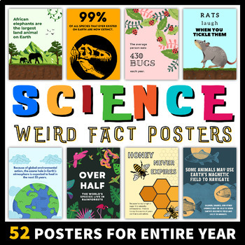 Preview of Weird Science Posters Classroom Decor Bulletin Board | Science Fun Fact Posters